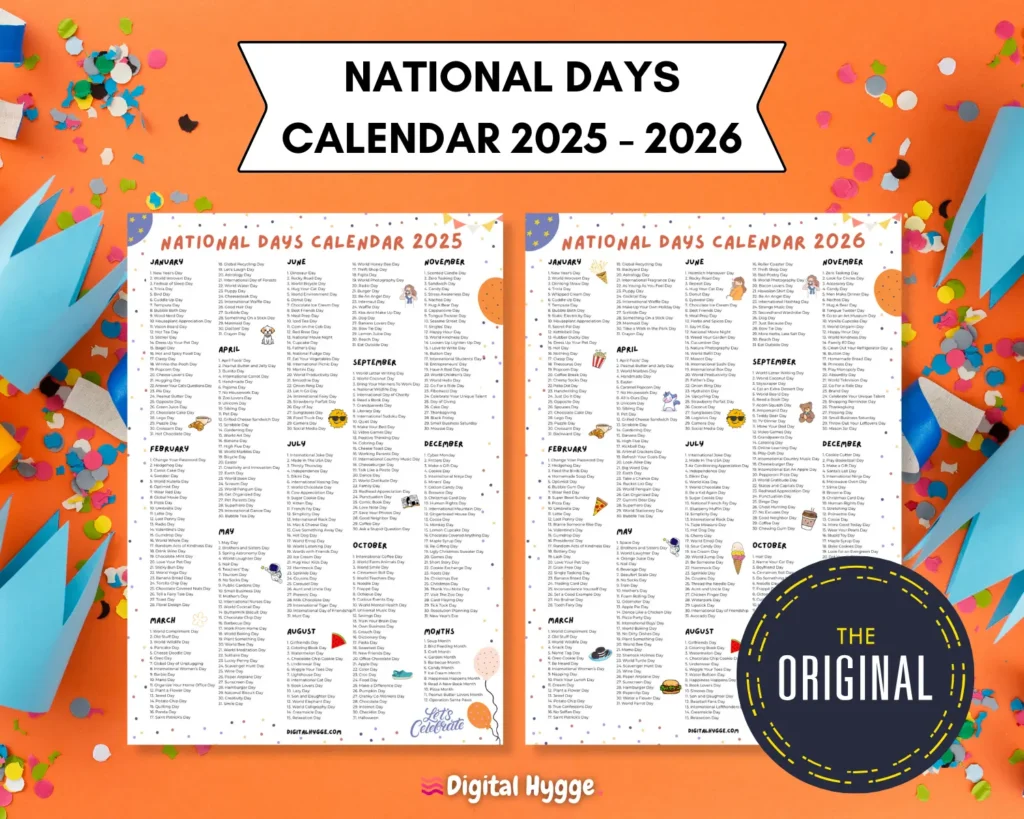 National Days Calendar 2025 and 2026