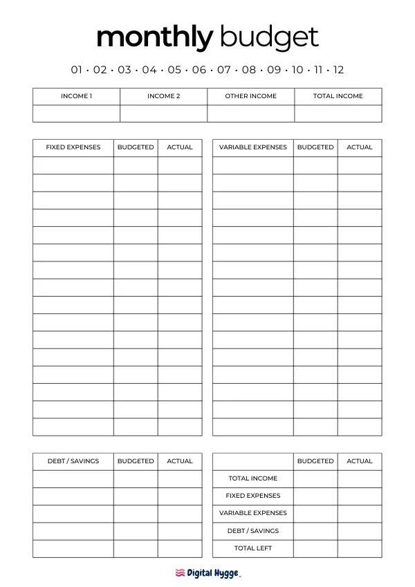 Printable Budget Worksheet Modern