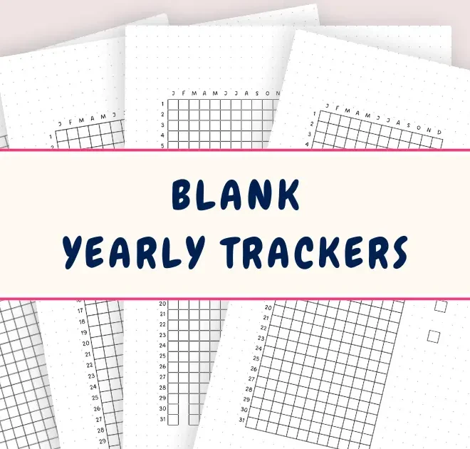 Blank Yearly Trackers Free Printable PDF. Blank Year in Pixels templates