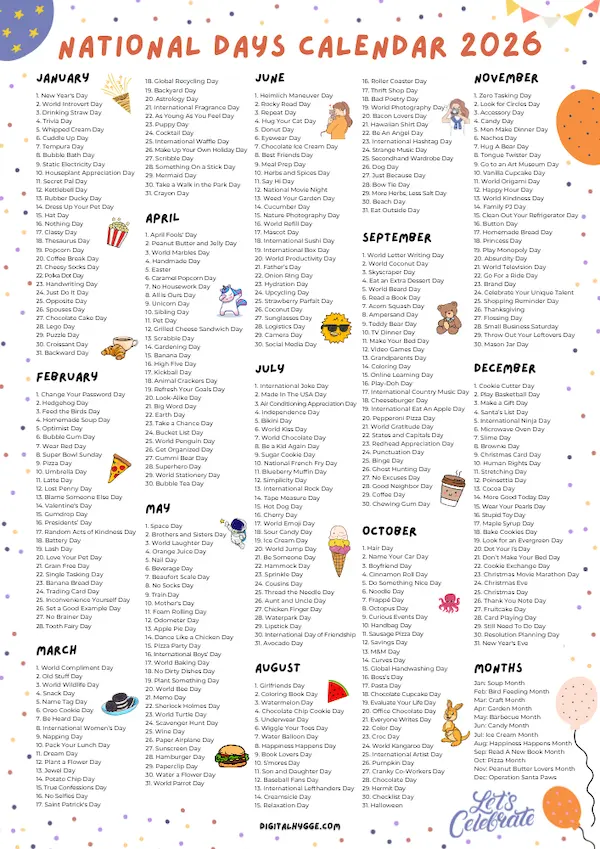 National Days Calendar 2026 Printable pdf
