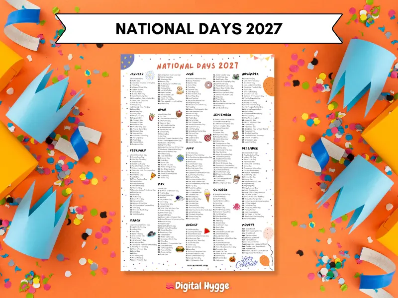 National Days Calendar 2027 Festive